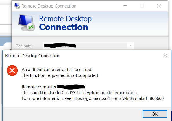 credssp remote desktop error oracle